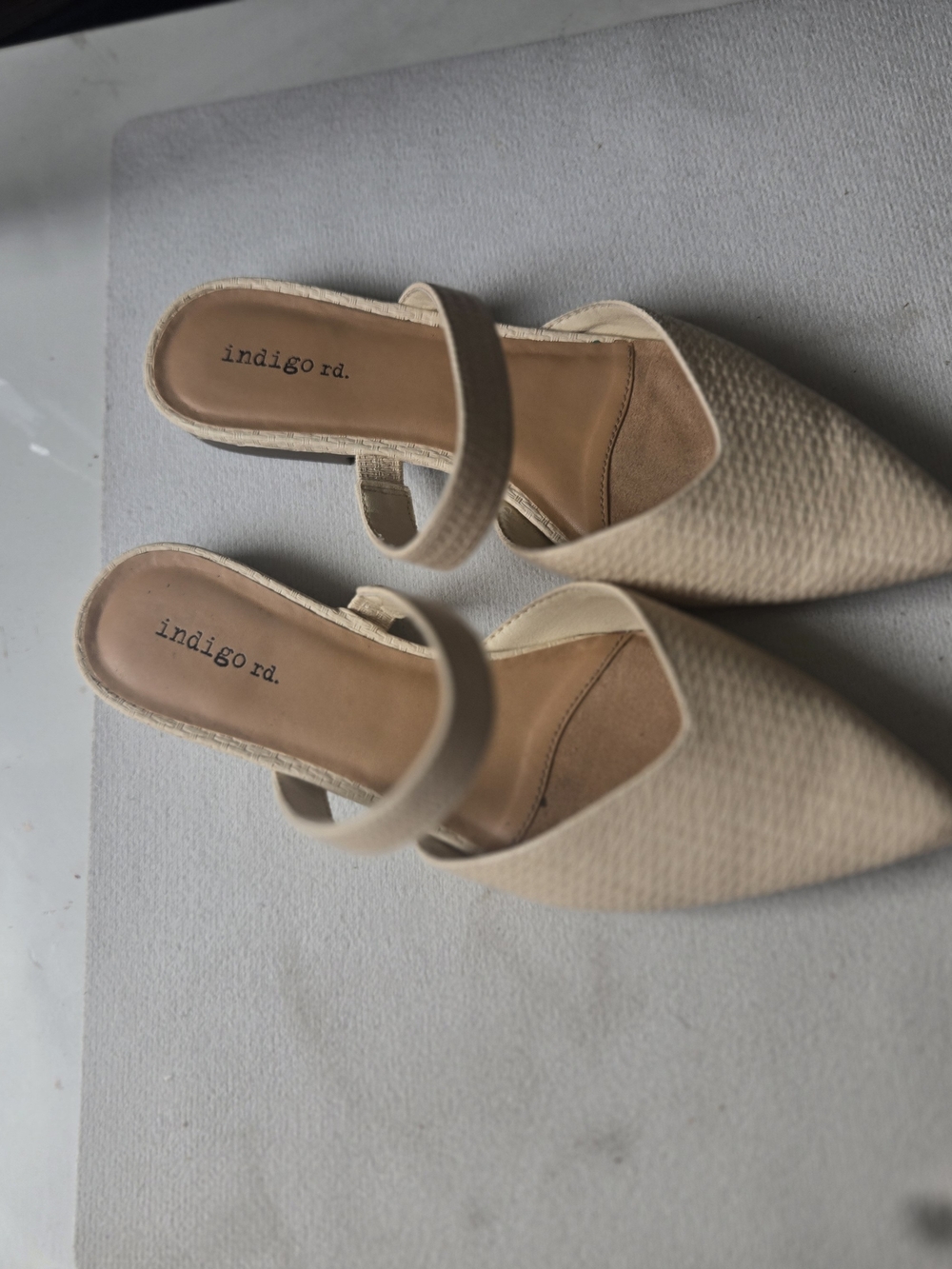 Indigo Women’s Beige Pointed-Toe Mule with Strap
